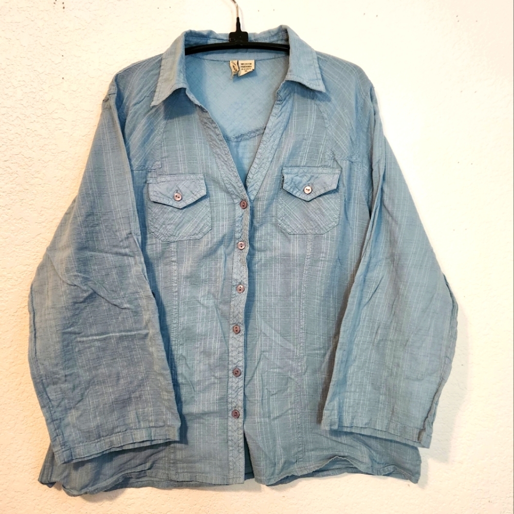 Love Potion Women's Blue Casual‎ Button-Down Blouse, Size XL